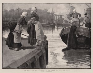 An Exchange of Compliments, a Scene on a Dutch Canal by Gordon Frederick Browne